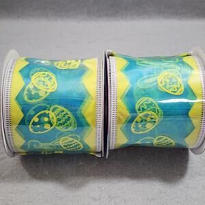 EASTER BUNNY EGGS Decorative Wired Ribbon 2 Rolls 9ft x 2.5in Easter Decorations